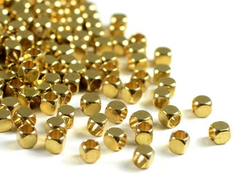 3 mm, Solid Brass Bead, Rounded Cube, Corner Less Square, 2.2 mm Hole, Lightweight Bead, RETAIL -- 50 PCS/ order