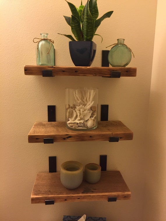 Sets of 3 Reclaimed Wood Bathroom Shelves With 6 Handmade