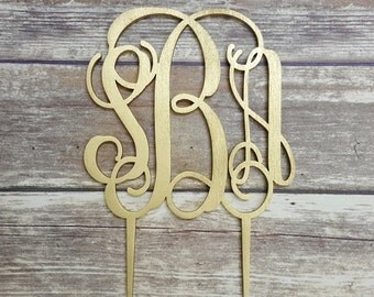 Monogram Cake Topper - Personalized Cake Topper - Bride's Cake - Initial Cake Topper - Painted