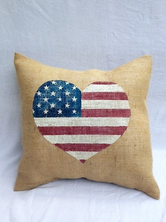 July 4th Burlap Pillow 4th of July Decor Red White and Blue