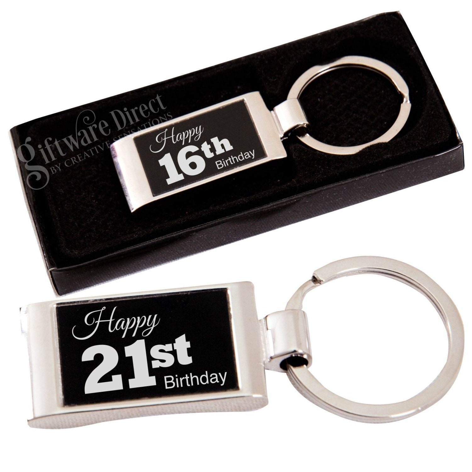 Birthday Engraved Keyring Choice of Design 16th 18th 21st 30th
