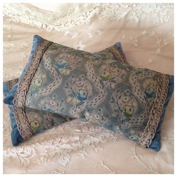 Beautiful pair of antique 1800s silk brocade decorative silver