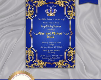 Prince Baby Shower Invitation, Little Prince, Royal Baby Boy Invitation, Royal Baby Shower, Royal Blue, Gold - Printable, Digital file