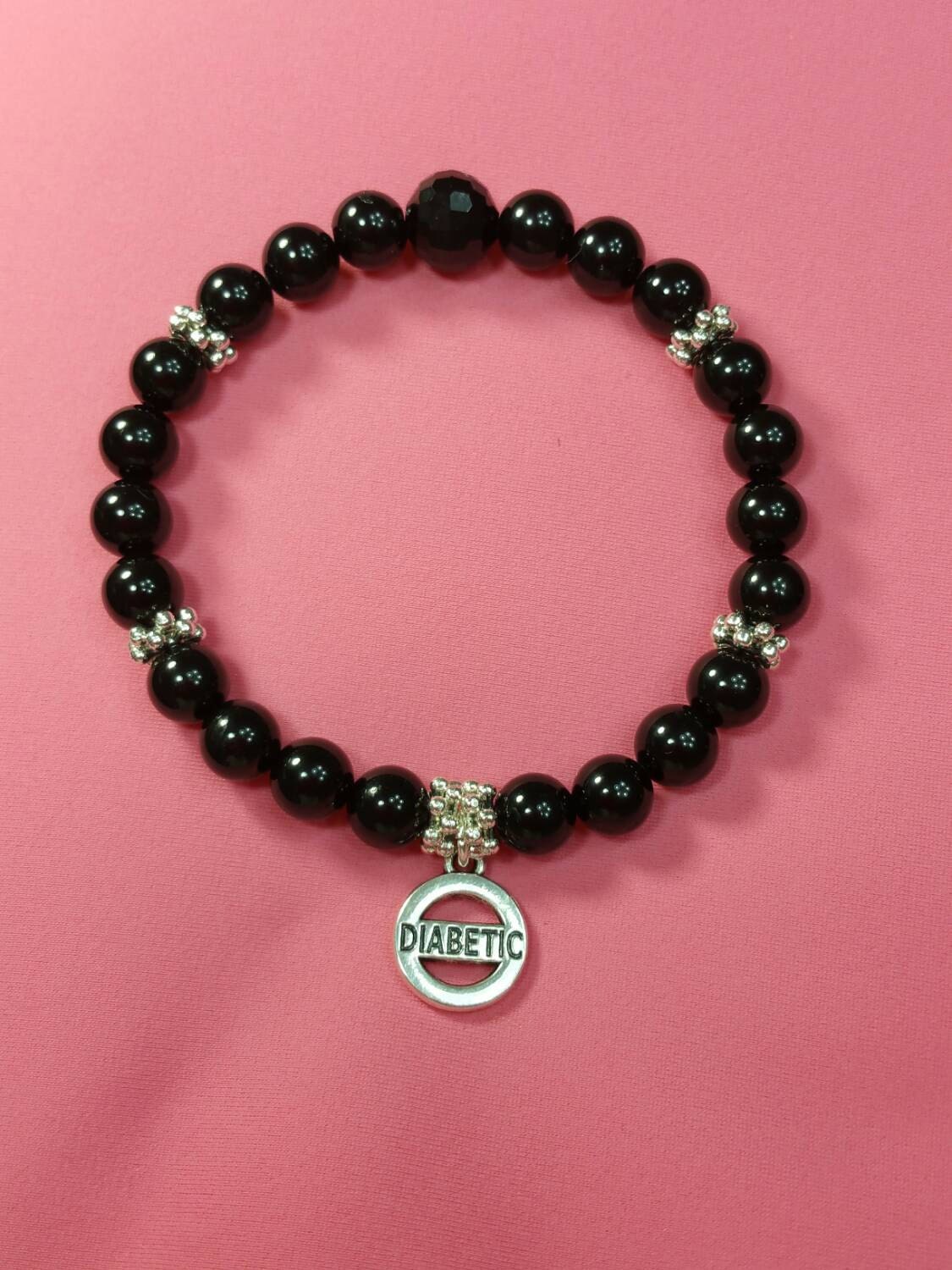 Diabetic/Diabetes bracelet Black onyx beaded handmade