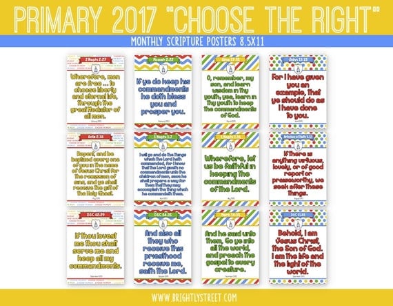 Primary 2017: "Choose the Right" Monthly Scripture Posters