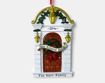 Brown Door Personalized Ornament - New Home - First Apartment - Hand Personalized Christmas Ornament