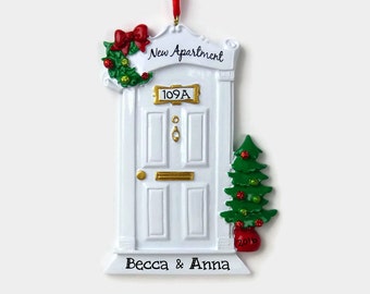 New Apartment Personalized Ornament - White Door - Hand Personalized Christmas Ornament