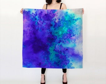 Purple and Teal, Watercolor, Silk Scarf, Original Abstract Watercolor,
