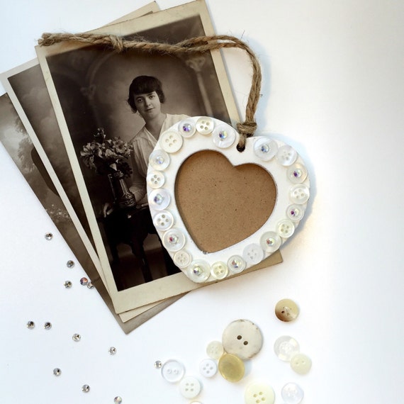 Hanging photo frame heart shaped small wooden by RelovedButtons