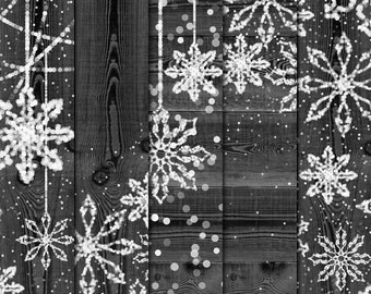 Christmas Bokeh Snowflakes & Rustic Wood Digital Papers - bokeh lights christmas glitter snowflakes holiday season digital christmas papers