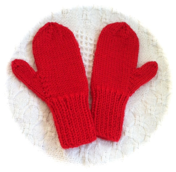 Childs Mittens Sized for 2-4 year old Red Hand knit