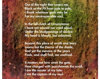 Items similar to Invictus Poem Poetry by William Ernest Henley - 8x10 ...