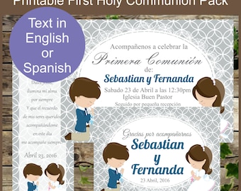 Personalized First Holy Communion Printable Invitation, Bookmark and Thank You Card - Custom Order First Holy Communion- Printable Set