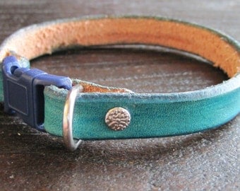 Purrfect Leather Cat Collar - Turquoise - Breakaway Leather Cat Collar - Cat Collar - Break-Away Collar - Safety Break Away Collar