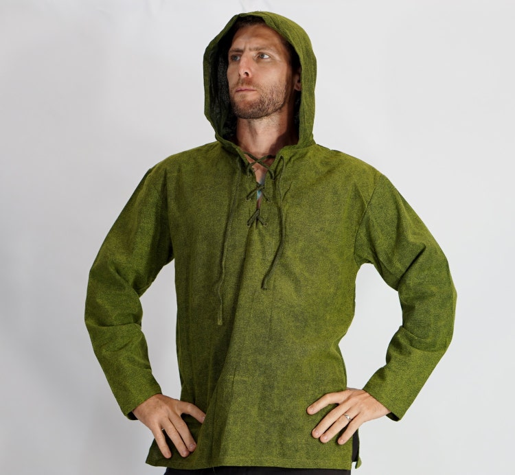 HOODED HUNTER SHIRT Stone Green Renaissance shirt by zootzugarb
