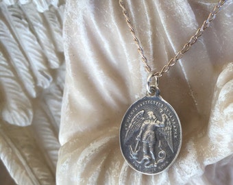 Saint Michael the Archangel Angel Medal Blessed Mother Confirmation Medal First Communion Men's necklace Vintage Medal Women's necklace