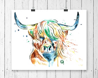 HIGHLAND COW PRINT, Highland Cow art, Highland Cow watercolour, Cow art. cow print, cow watercolour, watercolor, Scottish art, scotland