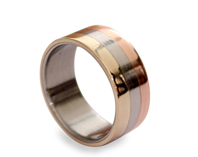Titanium men ring with bronze and copper inlay