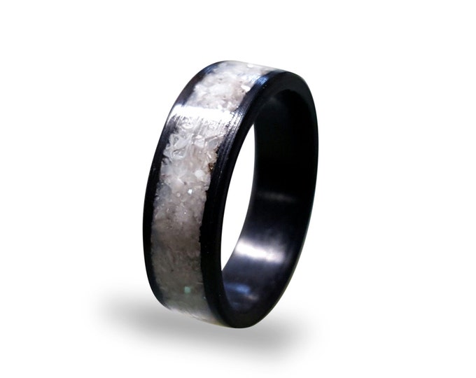 Women's ebony wood ring with crushed shell inlay