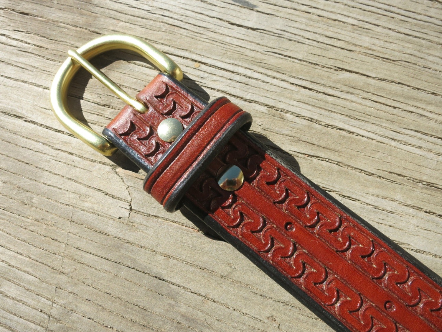 Hand-Tooled Leather Belt Made From Thick by DennisGarmanLeather
