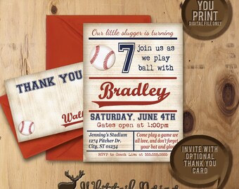 Baseball Birthday Invitation, Baseball Party Invite, Vintage Baseball Party Invitation, DIGITAL YOU PRINT