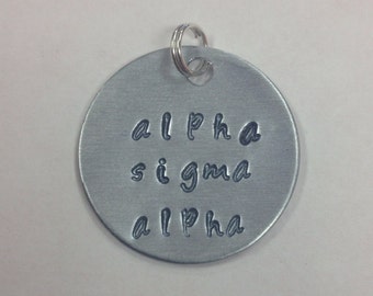 Alpha Sigma Alpha Greek Sorority Charm - Handstamped on non-tarnish aluminum