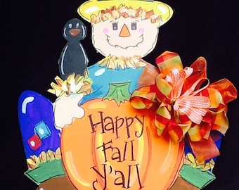 Scarecrow sign, scarecrow door sign, fall door sign, fall sign, fall door hanger, thanksgiving sign, thanksgiving door sign, happy fall