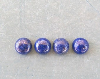 4pcs 8mm lapis lazuli dark royal blue with golden pyrite inclusions round cabochons