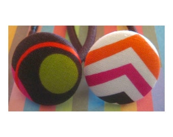 Modern Chevron and dots Print set of 2 button Ponytail Holders