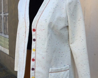 Ladies white textured vintage blazer; 70s Act I ladies blazer