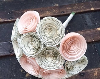 Paper Flower Bouquet - Wedding Bouquet Alternative - Wedding Bouquet - Paper Bridal Bouquet - Paper Flowers - Book Page - Blush Pink Flowers