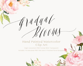 Watercolor flower Clip Art-Gradual Blooms/Individual PNG files/Hand Painted/wedding
