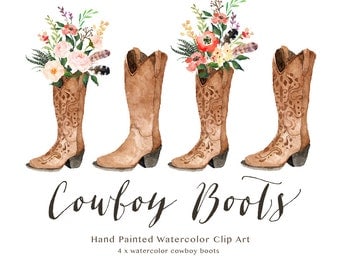Watercolor cowboy boots/Wedding/Clip art collection/Individual PNG files/Hand Painted/boho style/rustic
