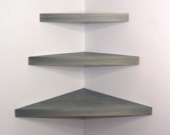 3 Piece Floating Corner Shelves Choose a Stain Handmade in the