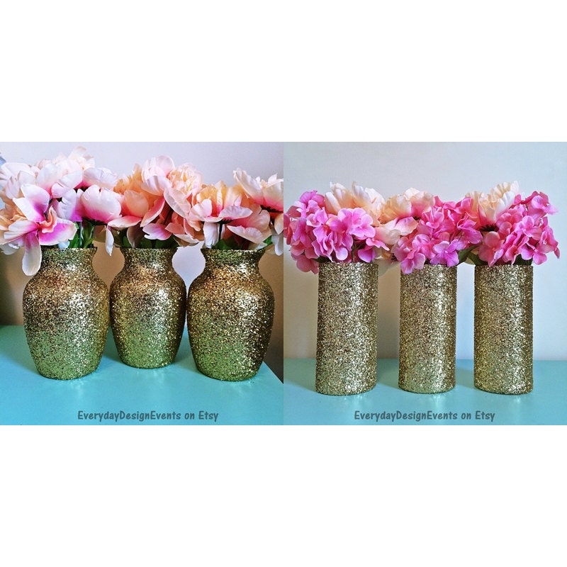 6 Gold Glass Vases Gold Glitter Vases by EverydayDesignEvents