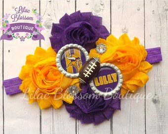 Minnesota Vikings Personalized Shabby Headband, Vikins Football Infant Bow, Vikings Girl Headband, Minnesota Baby Outfit, Vikings Baby Girl