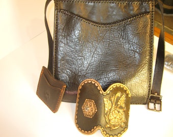 Handcrafted Leather Messenger Bag Men's Shoulder Bag Crossbody Bag Leather Satchel Bag with ID card and Key Holder