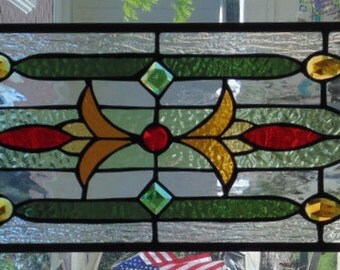 Items similar to stained glass window corner / Victorian tulip design ...