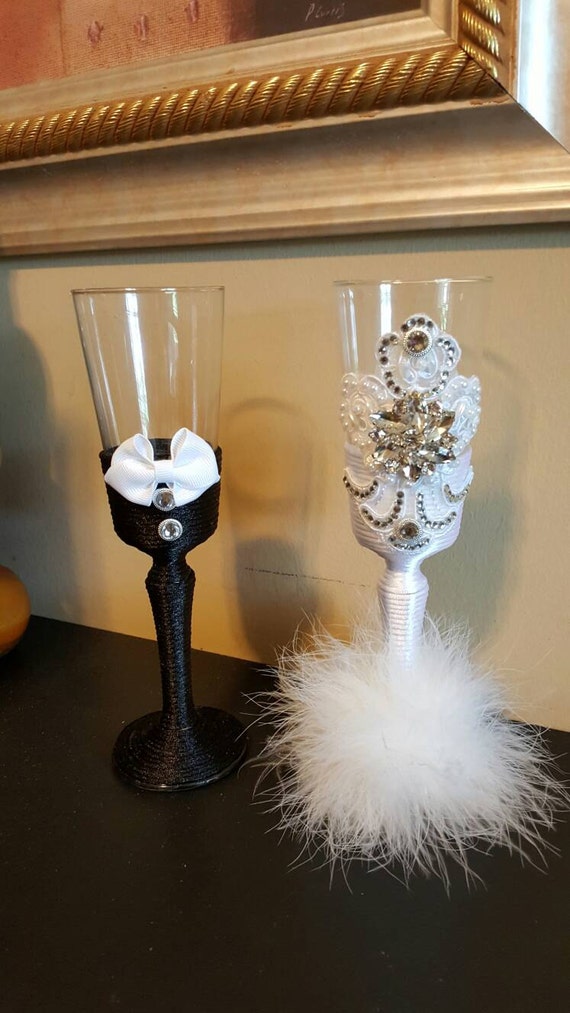 WEDDING CHAMPAGNE GLASSES by KlutteredKicks on Etsy