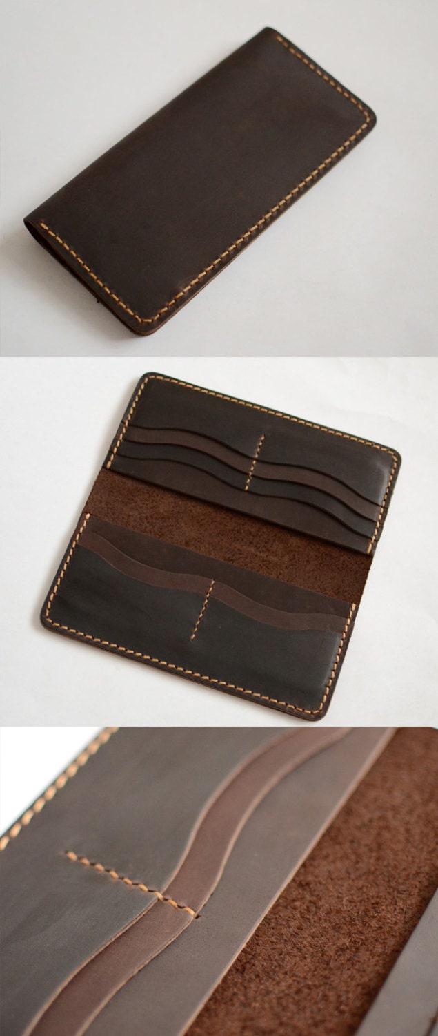 Handmade wallet Mens leather wallet Hand sewing Brown bifold