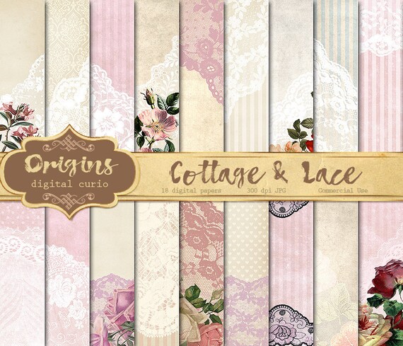 Cottage and Lace Digital Paper shabby chic digital paper