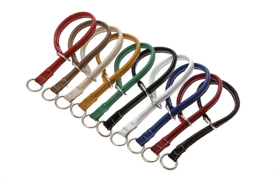 Rolled Leather Slip Choke Dog Collar Training 20 Colors Beige