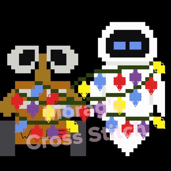Disney Pixar Walle and Eve Christmas Lights Cross Stitch Cross