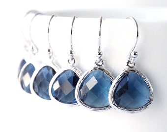 5% OFF, Bridesmaid gifts, Set of 4,5,6, Navy blue earrings, Bridesmaid earrings, Dangle earrings, Wedding gift earrings, Bridal earrings