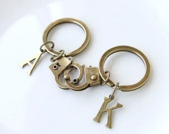 Partners in crime keychain, Personalized keychain, Antique colored keychain, Friendship keychain, Couple initial keychain, Bridesmaid gifts