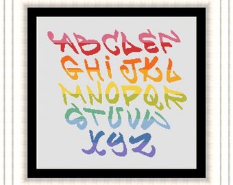RAINBOW ALPHABET/ -Counted cross stitch pattern /grille point de croix ,Cross Stitch PDF, Instant download , free shipping
