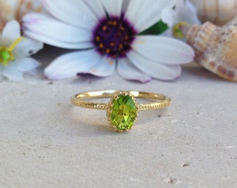 20% off-SALE! Peridot Ring - August Birthstone - Birthstone Jewelry - Slim Delicate Ring - Gold Ring - Gemstone Ring - Faceted Ring