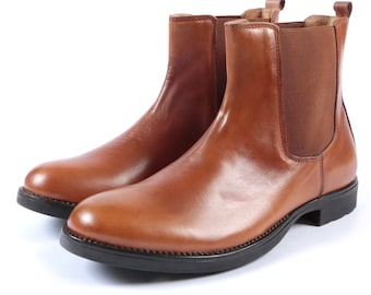 Aspele Mens Tan Leather Chelsea Ankle Boots