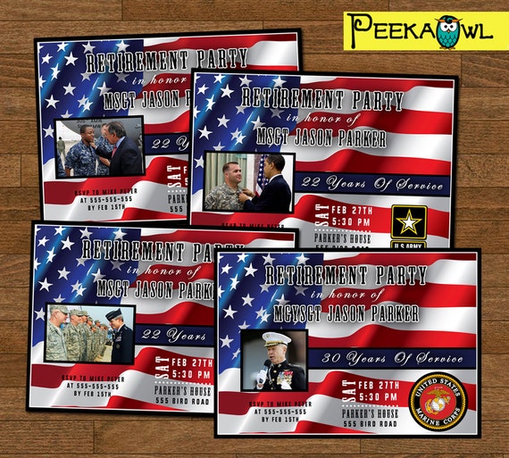 Printable Military Retirement Party Invitation card by PeekaOwl