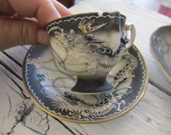 Antique Dragonware Demitasse Cup and Saucer and Serving Trayk
